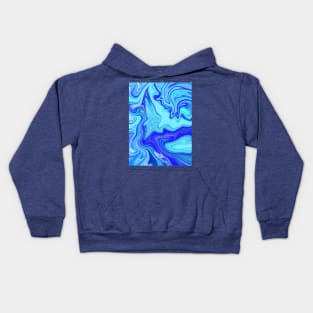 Blue Ocean Waves Marbleized Pattern Kids Hoodie